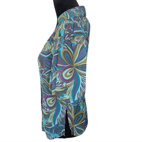 Bisou Bisou Retro Flower Print Balloon Sleeve Button Down Shirt Size XS - Picture 4 of 8